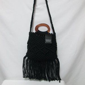 Danielle Nicole Crochet Wood handle Fringe Satchel bag purse convertible NEW NWT
